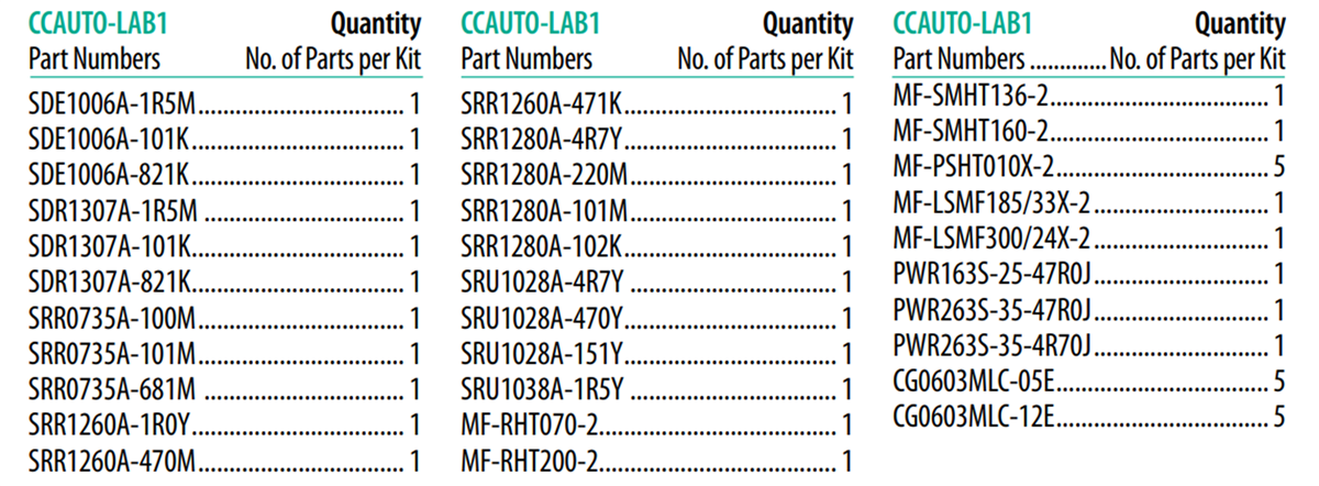 Bourns CCAUTO-LAB DC-DC Circuit Conditioning Lab Kits Bourns CCAUTO-LAB DC-DC Circuit Conditioning Lab Kits