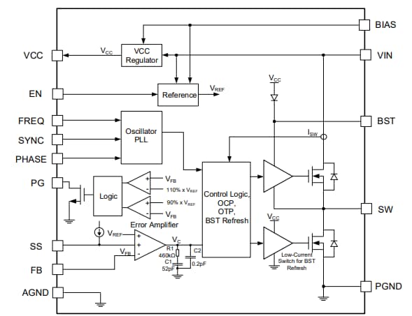 Application Circuit Diagram - Monolithic Power Systems (MPS) MPQ4469-AEC1 Switching Regulator