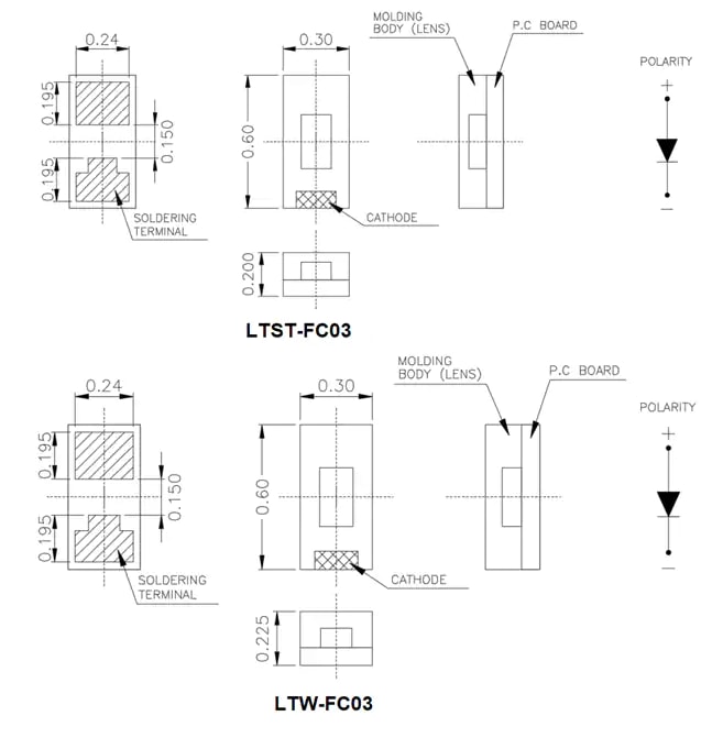 Mechanical Drawing - LITEON LTST-/LTW-FC03 SMD LEDs Mechanical Drawing - LITEON LTST-/LTW-FC03 SMD LEDs