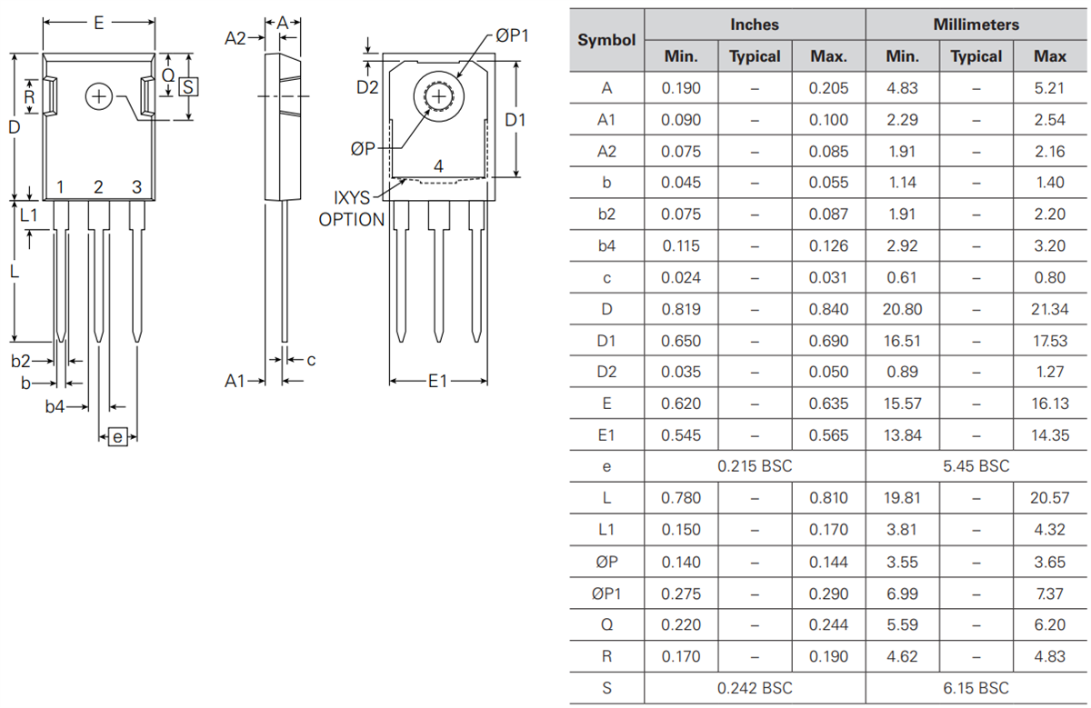 Mechanical Drawing - IXYS IXFH34N65X2W Power MOSFET Mechanical Drawing - IXYS IXFH34N65X2W Power MOSFET